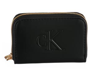 Geldbörse CALVIN KLEIN "BOLD CK MEDIUM ZIP AROUND", Damen, schwarz, Lederimitat, unifarben, Kleinlederwaren, Mini Portemonnaie, Geldbeutel, Money Pocket mit CK-Logo (95962042-0) schwarz