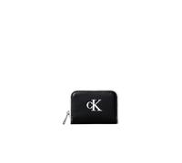 Geldbörse CALVIN KLEIN "CONTRAST CK MEDIUM ZIP AROUND", Herren, schwarz (schwarz, weiß), Lederimitat, kontrastfarbene Details, Kleinlederwaren, Geldbeutel, Portemonnaie, Money Pocket mit Reißverschlus