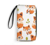 Geldbörse Cartoon Fuchs Muster Bedruckte Leder Geldbörsen Kartenhalter mit Handschlaufe Geeignet für Männer und Frauen, Cartoon Fuchs Muster, 19,8 x 10,4 x 2,5 cm, Modern, Cartoon-Fuchsmuster, 7.8 x