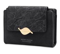 Geldbörse Damen Klein PU Leder mit vielen Fächern und Zipper Schwarz