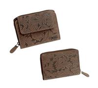 Geldbörse Damen Leder mittelgroß klein mit vielen Fächern Portemonnaie mittel Vintage braun Gemustert Damengeldbörse mittel Portmonee Frauen