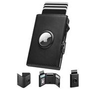 Geldbörse Herren, Karten Geldbeutel Herren mit Airtag Slim Wallet, Große Kapazität Pop-up Portmonee AirTag für 12 Karten & 2 Ausweis, RFID Geldbörse Smart Wallet for Men mit Münzfach, Schwarz