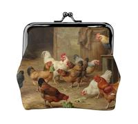 Geldbörse mit Bauernhof-Hühner-Druck, tragbare Münzgeldbörse aus Faserleder, Mini-Geldbörse für Damen, Schwarz , Einheitsgröße, Münztasche