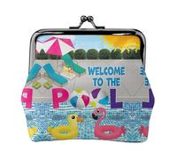 Geldbörse mit Flamingo- und Schwimmbad-Druck, tragbare Münzbörse aus Faserleder, Mini-Geldbörse für Damen, Schwarz , Einheitsgröße, Münztasche