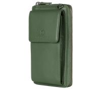 Geldbörse mit Handyfach, RFID-Schutz & 18 Kartenfächer (Genarbt) - Grün (Genarbt)