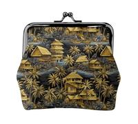 Geldbörse mit hawaiianischem Retro-Design, goldfarbene Landschaft, Münzgeldbörse für Damen, Kuss-Lock-Geldbörse, kleine Geldbörse aus PU-Leder