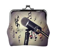 Geldbörse mit Mikrofon und Musiknoten-Druck, tragbare Münzgeldbörse aus Faserleder, Mini-Geldbörse für Damen, Schwarz , Einheitsgröße, Münztasche