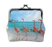 Geldbörse mit pinkem Flamingo am Strand, tragbare Münzgeldbörse aus Faserleder, Mini-Geldbörse für Damen, Schwarz , Einheitsgröße, Münztasche