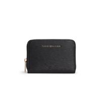 Geldbörse TOMMY HILFIGER "TH MODERN COMPACT ZA", Damen, schwarz, Lederimitat, Strukturmuster, unifarben, Basic, Kleinlederwaren, Damen Geldbeutel, Portemonnaie mit Logo-Schriftzug (76309117-0) schwarz