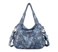 Geldbörsen und Handtaschen Frauen Mode Tote Bag Schultertaschen Top Griff Satchel Geldbörsen Washed Kunstleder Handtasche, Retro Blau, 13.8*4.7*11.8 inches