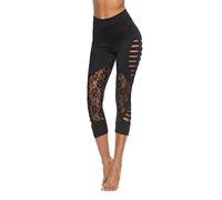 Gellmall Damen High Waist 3/4 Leggings Yoga Hose Spitzen Jogginghose Push Up Fitnesshose Frauen Leggins Gym Workout Tights Weich Elastisch Sporthose M