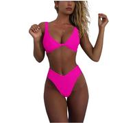 geluboao Damen-Bikini-Set, hohe Taille, sexy, V-Ausschnitt, Knoten, vorne, Push-Up, frecher, hoher Schnitt, Bikini, Zweiteiliger Badeanzug, Rose, S