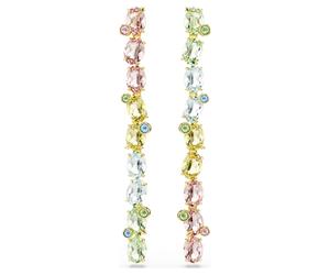 Gema Drop-Ohrhänger, Asymmetrisches Design, Verschiedene Schliffe, Lang, Mehrfarbig, 18K Goldbeschichtet OS