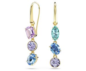 Gema Drop-Ohrhänger, Asymmetrisches Design, Verschiedene Schliffe, Mehrfarbig, 18K Goldbeschichtet OS