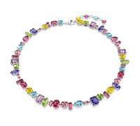 Gema Halskette, Verschiedene Schliffe, Mehrfarbig, Rhodiniert OS
