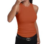 GEMBERA Ärmelloses Tanktop für Damen, Racerback, hoher Halsausschnitt, lässig, Baumwolle, gerippt, tailliert, Orange/Abendrot im Zickzackmuster (Sunset Chevron), Klein