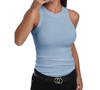 GEMBERA Ärmelloses Tanktop für Damen, Racerback, hoher Halsausschnitt, lässig, Baumwolle, gerippt, tailliert, Hellblau, Groß
