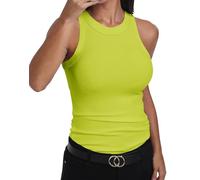 GEMBERA Ärmelloses Tanktop für Damen, Racerback, hoher Halsausschnitt, lässig, Baumwolle, gerippt, tailliert, Neon-Grün, X-Groß