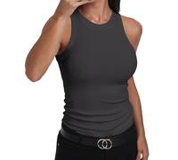 GEMBERA Ärmelloses Tanktop für Damen, Racerback, hoher Halsausschnitt, lässig, Baumwolle, gerippt, tailliert, grau dunkel, Groß