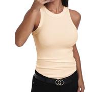 GEMBERA Ärmelloses Tanktop für Damen, Racerback, hoher Halsausschnitt, lässig, Baumwolle, gerippt, tailliert, Hautfarben, Groß