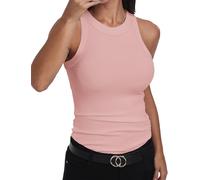 GEMBERA Ärmelloses Tanktop für Damen, Racerback, hoher Halsausschnitt, lässig, Baumwolle, gerippt, tailliert, Cameo Pink, Groß