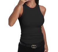 GEMBERA Ärmelloses Tanktop für Damen, Racerback, hoher Halsausschnitt, lässig, Baumwolle, gerippt, tailliert, Schwarz, X-Groß