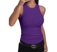 GEMBERA Ärmelloses Tanktop für Damen, Racerback, hoher Halsausschnitt, lässig, klassisch, aus Gerippter Baumwolle, eng anliegend, Violett, Klein