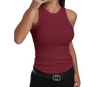 GEMBERA Ärmelloses Tanktop für Damen, Racerback, hoher Halsausschnitt, lässig, klassisch, aus Gerippter Baumwolle, eng anliegend, Burgunder, X-Groß