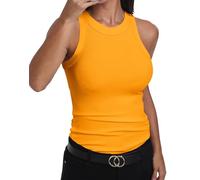 GEMBERA Ärmelloses Tanktop für Damen, Racerback, hoher Halsausschnitt, lässig, klassisch, aus Gerippter Baumwolle, eng anliegend, gelb, Klein