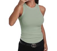 GEMBERA Ärmelloses Tanktop für Damen, Racerback, hoher Halsausschnitt, lässig, klassisch, aus Gerippter Baumwolle, eng anliegend, Hellgrün, Mittel