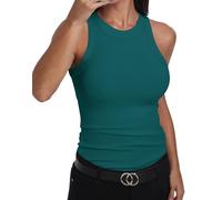 GEMBERA Ärmelloses Tanktop für Damen, Racerback, hoher Halsausschnitt, lässig, klassisch, aus Gerippter Baumwolle, eng anliegend, Blaugrün/EIN Hauch von Paradies (Trace of Paradise), Klein