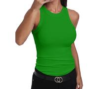GEMBERA Ärmelloses Tanktop für Damen, Racerback, hoher Halsausschnitt, lässig, klassisch, aus Gerippter Baumwolle, eng anliegend, Kelly, grün, Klein