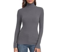 GEMBERA Langärmeliges Damen-Oberteil mit Rollkragen, enganliegend, gerippt, Thermo-Shirt, grau dunkel, Groß