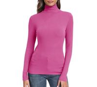 GEMBERA Langärmeliges Damen-Oberteil mit Rollkragen, enganliegend, gerippt, Thermo-Shirt, Knallpink (Hot Pink), Groß