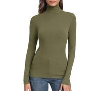 GEMBERA Langärmeliges Damen-Oberteil mit Rollkragen, enganliegend, gerippt, Thermo-Shirt, Olivgrün, X-Groß