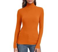 GEMBERA Langärmeliges Damen-Oberteil mit Rollkragen, enganliegend, gerippt, Thermo-Shirt, Orange/Abendrot im Zickzackmuster (Sunset Chevron), Groß