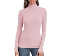 GEMBERA Langärmeliges Damen-Oberteil mit Rollkragen, enganliegend, gerippt, Thermo-Shirt, Pink, Groß