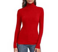 GEMBERA Langärmeliges Damen-Oberteil mit Rollkragen, enganliegend, gerippt, Thermo-Shirt, Rot/Ausflug, einfarbig (Getaway Solids), Groß