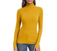 GEMBERA Langärmeliges Damen-Oberteil mit Rollkragen, enganliegend, gerippt, Thermo-Shirt, senfgelb, Mittel