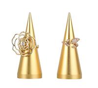 GemeShou 2-stückige Gold-Verlobungs-Kegel-Ring-Halter für Schmuck, Gold-Ring-Display-Ständer zum Verkauf, Schmuck-Speicher-Organisator für Einzelhandel-Photografie-Props [Gold-Höhe 8 cm]