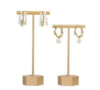 GemeShou 2er-Set Gold T-Bar Ohrring Präsentationsständer, Metall Schmuckhalter & Organizer, Boutique Verkauf & Foto Requisiten [Gold 2 Stück]