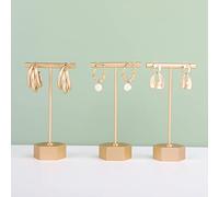 GemeShou 3-stückige Ohrring-T-Ständer, Gold-Ohrring-Display-Halter zum Verkauf, kleiner Ohrring-T-Bar-Stand, Metall-Schmuck-Organisator zur Ausstellung[Höhe 11.5 cm]
