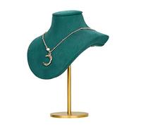 GemeShou Grün Halskettenträger-Büste für Mädchen, Sammet-Schmuck-Organisator zum Aufhängen, kleiner Halskette-Mannequin, Metall-Halskette-Ausstellung-Ständer zum Verkauf 【Grün】