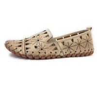 Gemini Damen Slipper Leder Mokassin mit Lochmuster und losen Einlagen 031225-02, Größe:37 EU, Farbe:Beige
