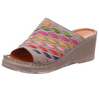 Gemini Damen Pantolette Leder Flechtoptik bunt Keilabsatz 032670-02, Größe:38 EU, Farbe:Grau