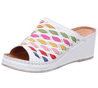 Gemini Damen Pantolette Leder Flechtoptik bunt Keilabsatz 032670-02, Größe:38 EU, Farbe:Weiß