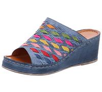 Gemini Damen Pantolette Leder Flechtoptik bunt Keilabsatz 032670-02, Größe:39 EU, Farbe:Blau