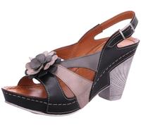 Gemini Damen Sandalette aus Leder mit Slingback und Blütenapplikation 031813-02, Größe:39 EU, Farbe:Schwarz