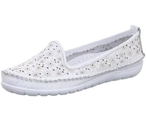 Gemini Damen Slipper aus Leder mit Blumen und Lochmuster sportlich 382631-01, Größe:40 EU, Farbe:Weiß