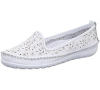 Gemini Damen Slipper aus Leder mit Blumen und Lochmuster sportlich 382631-01, Größe:42 EU, Farbe:Weiß
